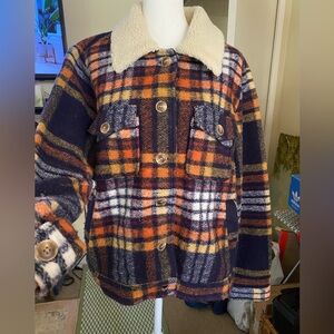 Rachel Zoe Multicolor Plaid Jacket with Sherpa Collar